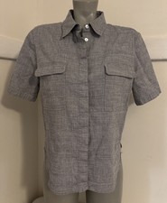 THEORY Sz Large Blue Short Sleeve Linen Blend...