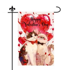 Cat Valentine Garden Flag, 18x12in Double Sided Happy Valentines Day Garden Flag