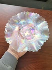 Pretty White Dugan Carnival Glass  Grapevine Lattice Pattern Bowl