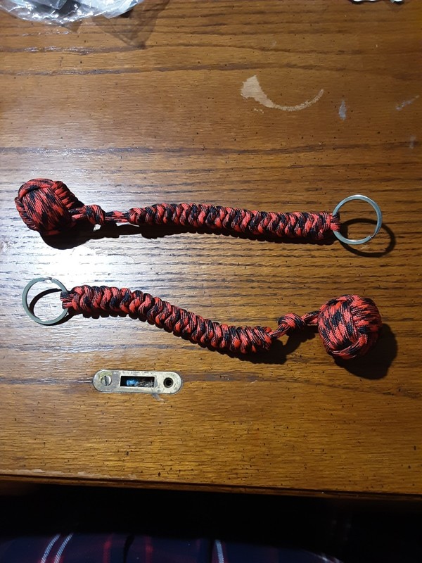 (2) Two Brand New Paracord Monkey Fist Keychains Red & Black