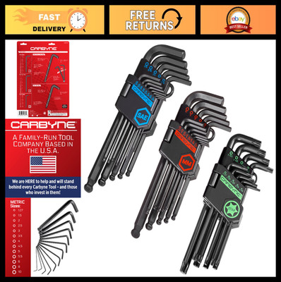 35-Piece Long Arm Ball End Hex Key Wrench Set, SAE/Metric/Torx, S2 Steel, 1.27mm