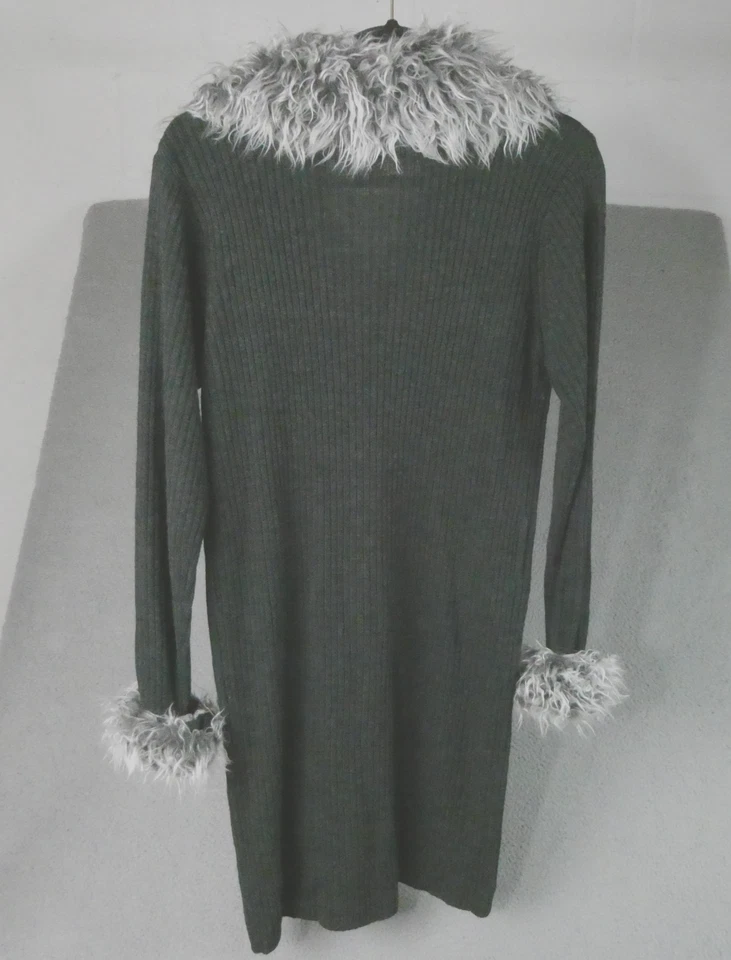 Suéter Studio Y Mujer Grande Gris Largo Abotonado Piel Sintética Cuello Puños EE. UU. Y2K Foto 2 de 4