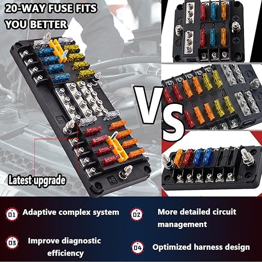 20 Way Blade Fuse Block 16 Circuit Fuse Holder Fuse DC SUB Panel with Ground