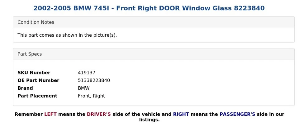 BMW 745I 2002-2005 - cristal ventana puerta delantera derecha 8223840 Foto 3 de 4