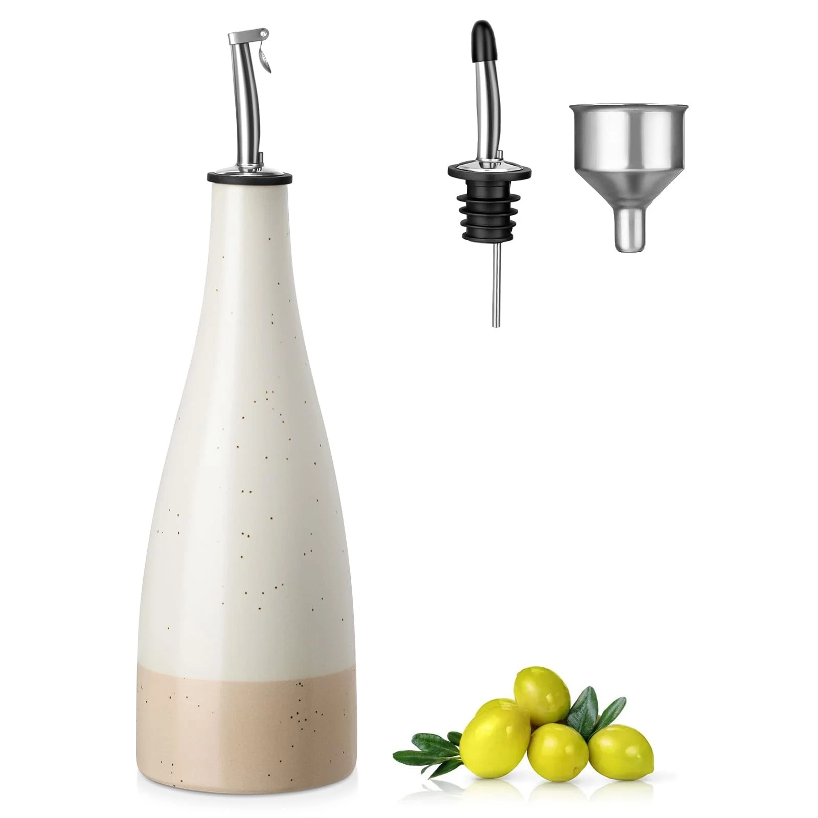 vancasso 16 Oz Ceramic Olive Oil Dispenser Bottle, Bottle 16 Ounces, Cream