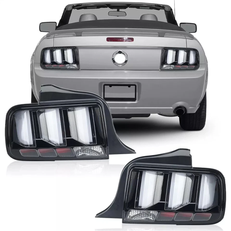 Par de luces traseras de señal de tubo LED negras y transparentes para Ford Mustang 2005-2009 Foto 4 de 4