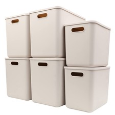 Stackable Storage Bins with Lids Light Grey Set