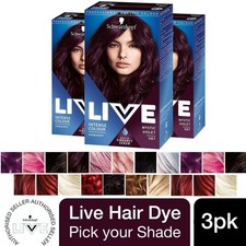 3pk Schwarzkopf Live Intense Colour Permanent or Semi-Permanent Hair Dye