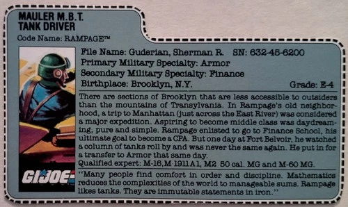 GI Joe RAMPAGE 3.75" Mailaway 1989 Hasbro Filecard