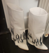 Womens White Faux Leather Mid-Calf Western Po...