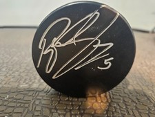 Brent Sopel #5 signed puck Blackhawks silver signature