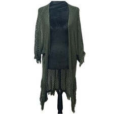Women  s M Long Line Cardigan Boho Duster Fringe Western Knit Festival Hippie