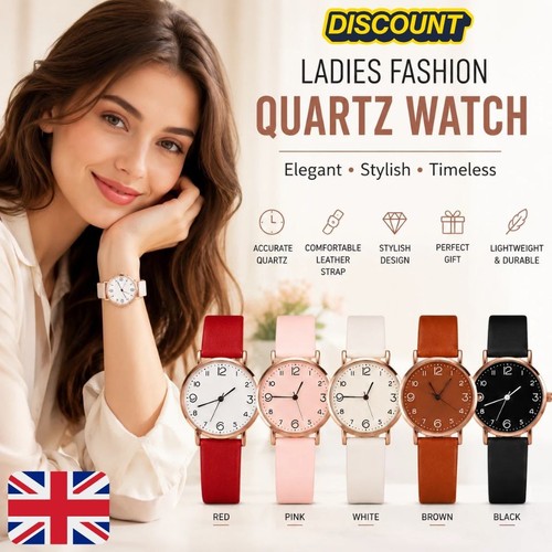 Women Ladies Watches Wrist Quartz Analogue Watch Casual Leather Gift Fashion UK