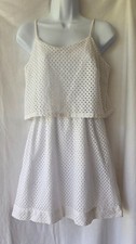 Ann Taylor Loft Petites white Eyelet dress size 4P Spaghetti Strap Lined Summer