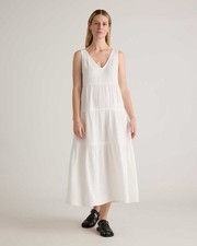 Quince 100% Organic Cotton Gauze Tiered Maxi White Sleeveless Dress Size XS