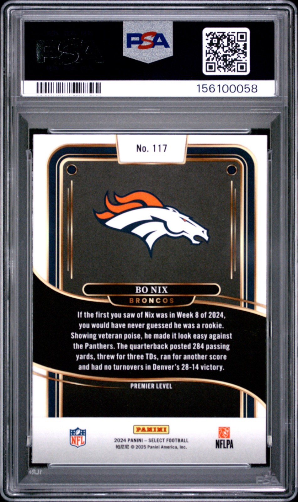 2024 Panini Select BO NIX Premier Level #117 RC PSA 10 Gem Mint - Denver Broncos view 2