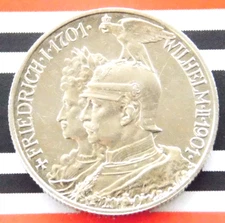 GERMAN 2 MARK 1901 A PRUSSIA Bicentennial WILHELM II. EMPIRE Silver Coin WW1 RAR