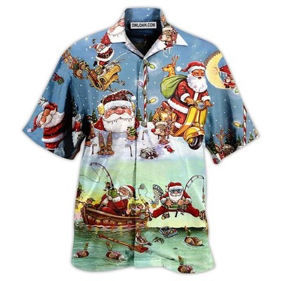 Christmas Cute Santa Claus Go Fishing 8211 Hawaiian Shirt 8211 Owl Ohh