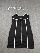 PRINCESS POLLY Women's Black Contrast Bodycon Mini Dress Halter Neck Tie Size M