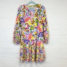 Fatface Floral Mini Dress UK 10 Bright Colourful V-neck Long Sleeve Cotton