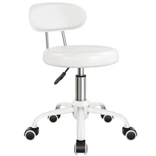 Rolling Stool with Wheels Swivel Back Height Adjustable Chair PU Leather Ideal