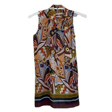 Chelsea & Violet Shift Dress Size Small Retro Print Tie Cowl Collar Sleeveless