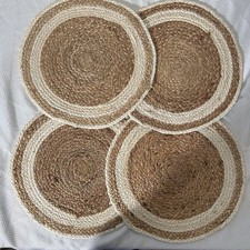 4 Braided Natural Wicker Water Hyacinth Placemats 15" Boho Chic Gently Used,