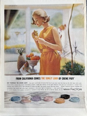 1962 Max Factor Creme Puff Original Vintage Advertisement Makeup Print Ad