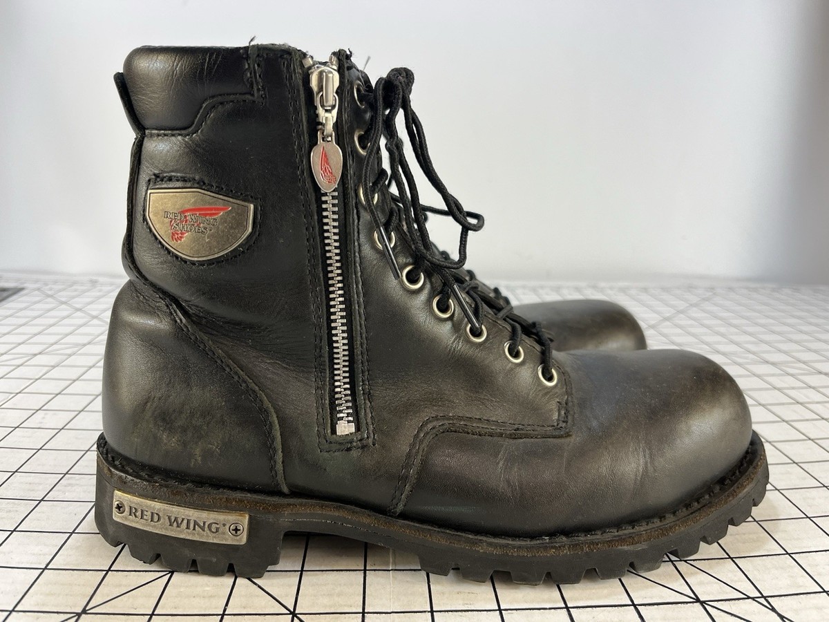 Red Wing Boots Mens 9.5 Black Leather Side Zip Steel Toe Biker