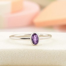 Natural Amethyst Wedding Band Oval Cut 925 Sterling Silver Ring Gifts For Her