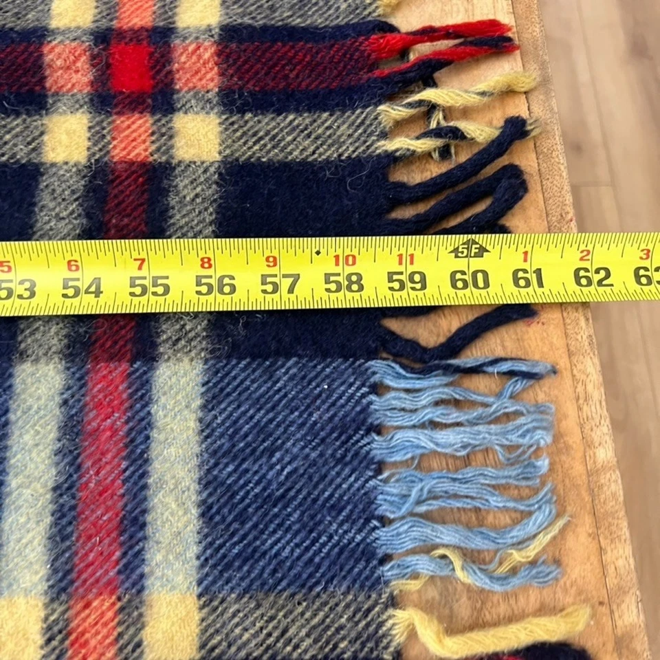 Manta de lana a cuadros Troy vintage roja azul y amarilla 61 x 49,5" Foto 4 de 4