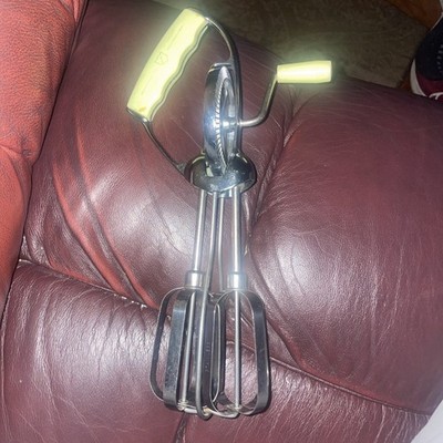 Vintage Seymour Egg Beater Hand Mixer Yellow Color Offset Handle
