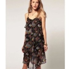 FREE PEOPLE CHIFFON TIERED RUFFLE FLORAL DRESS Size Small (6)