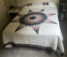 Vintage Amish Quilt Lonestar Pattern Pink Blue Handmade 96x109 Lancaster PA