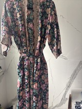 Vintage Women's Robe Dressing Gown Medium/Large, Blue/ Floral Lace, Cottage, USA