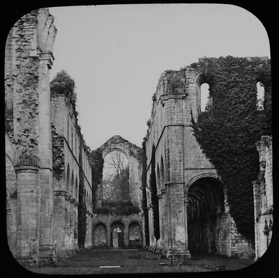 ALTE ANTIKE magische Laterne Dia BRUNNEN ABTEISCHIFF UM 1890 FOTO N YORKSHIRE 