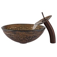 Vigo Golden Greek Glass Vessel Bathroom Sink And Waterfall Faucet With Pop Up, O Vigo Golden Greek Glass Vessel Bathroom Sink And Waterfall Faucet With Pop Up, O