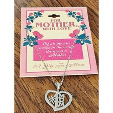 Silvertone 1 Mom 1 Inch Heart Pendant Necklace For Mother w Love Gift