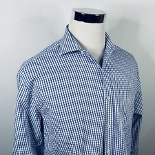 Tommy Hilfiger 16.5 32/33 Premium Non Iron Dress Shirt Blue White Plaid Cotton
