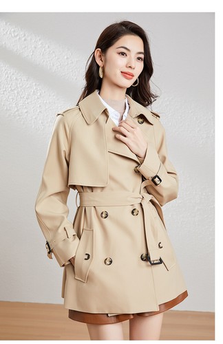 British Style Double Breasted Womens Lapel Collar Trench Coat Overcoat Belt Size - Picture 14 of 26
