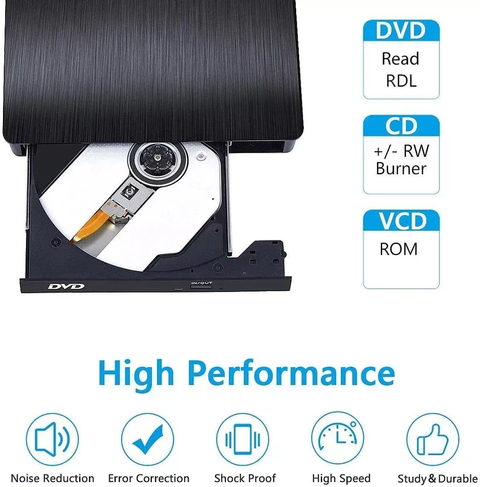 Externes CD/DVD Laufwerk USB 3.0 Type-C RW Brenner für alle Laptops/Desktop PC - Bild 4 von 4