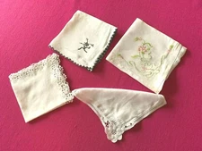 4 antique embroidered handkerchiefs including mourning handkerchief 