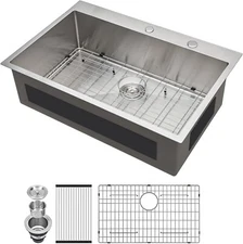 Lordear Matte 16 Gauge Undermount Kitchen Sink 33" x 22" x 9.5" Stainless Steel