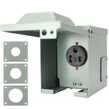 50 Amp 250 Volt 6-50R EV/Welding Power Outlet Box, Enclosed Lockable Weatherp...