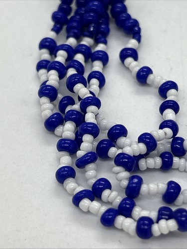 Vintage Glass Bead Necklace Cobalt Blue White Multistrand Boho Style Folk - Picture 2 of 21