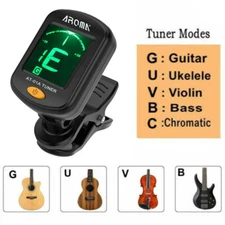 AROMA 1/3 Pack Clip-on Guitar Tuner LCD Display For Chromatic Bass Ukulele