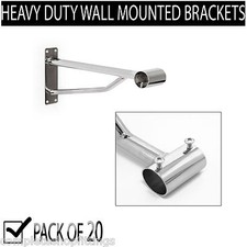 20x WALL MOUNTED CLOTHES RAIL BRACKET SCREW FIX CHROME HANGING ARM FITS 25&32mm