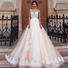 Vintage Lace Applique Wedding Dress   Illusion Neckline A-Line Bridal Gown