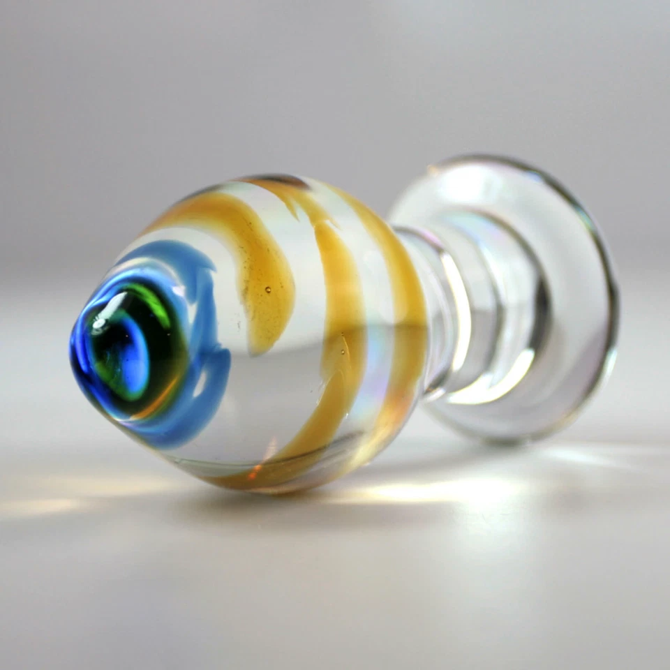 Enchufe trasero de vidrio con punta ámbar y azul corto grueso LeLuv Foto 2 de 4