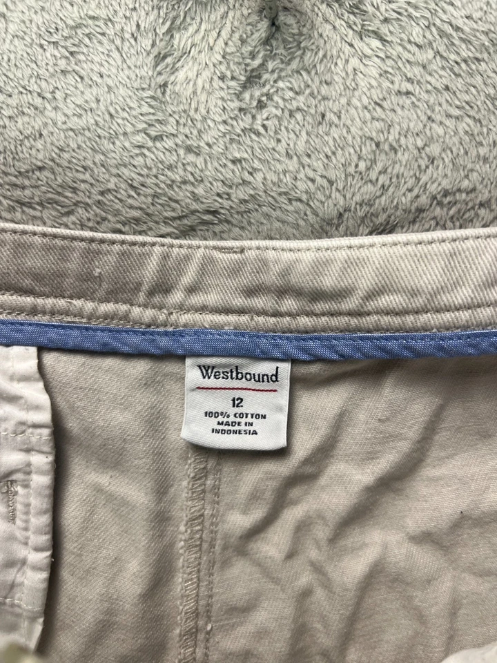 Pantalones Cortos WESTBOUND Mujer 12 Jean Mamá Beige Denim Cintura Alta Chino Alto Tiro Plano Foto 4 de 4